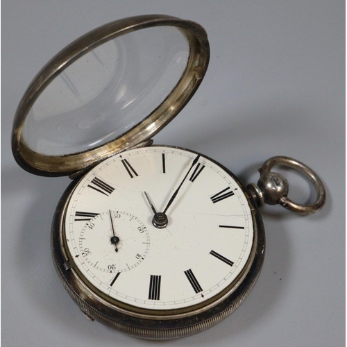 324 - Large silver key wind lever pocket watch with Roman face having seconds dial.  Associated case.  (B.... 