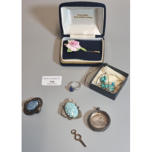 330 - Collection of silver and costume jewellery including an engraved fob watch case.
(B.P. 21% + VAT)