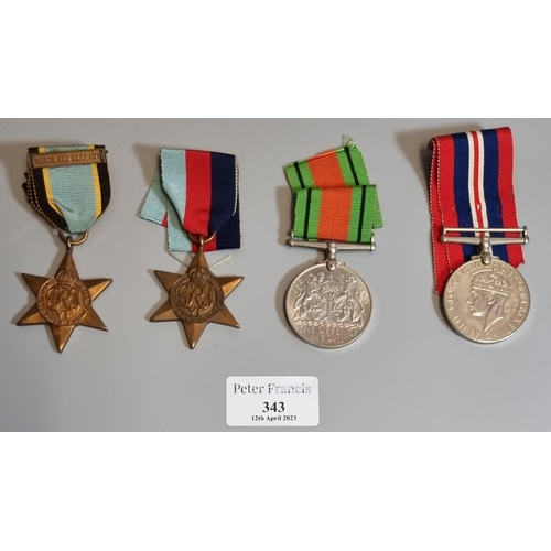 343 - Collection of WWII medals believed to have been awarded to Douglas Jones, to include: 1939-45 Star, ... 