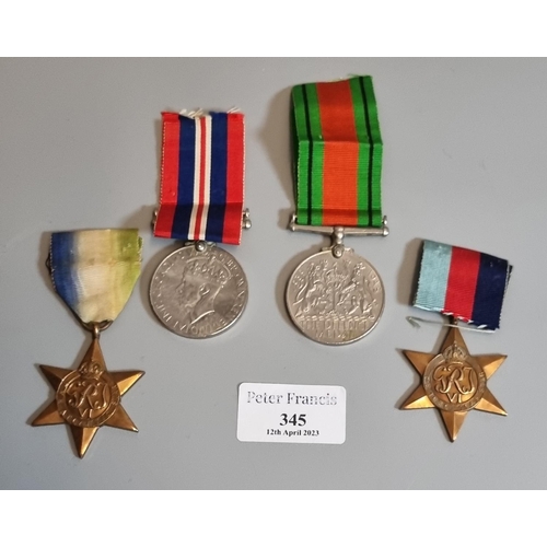 345 - Collection of WWII medals, to include: 1939-45 War Medal, Defense Medal, 1939-45 Star and Atlantic S... 