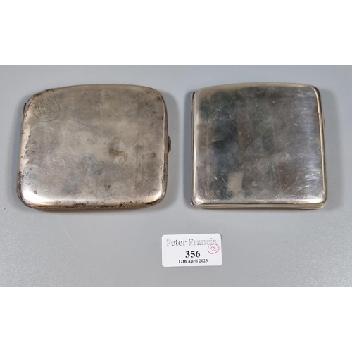 356 - Two silver cigarette cases of similar plain form.  8.8 troy ozs approx.  (2)   (B.P. 21% + VAT)