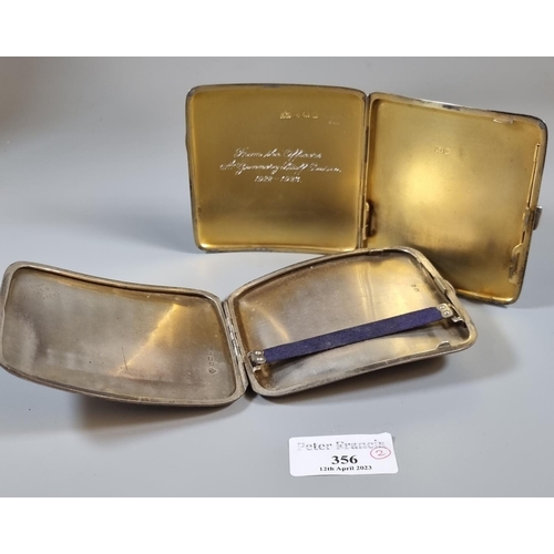 356 - Two silver cigarette cases of similar plain form.  8.8 troy ozs approx.  (2)   (B.P. 21% + VAT)