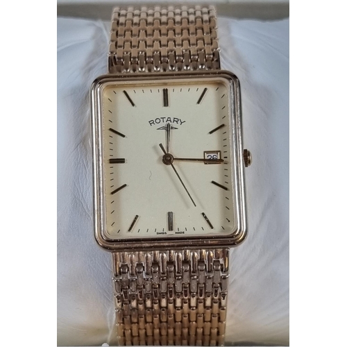 359 - Rotary 9ct gold gentleman's bracelet dress  wristwatch with square dial. 40g approx.  In original bo... 