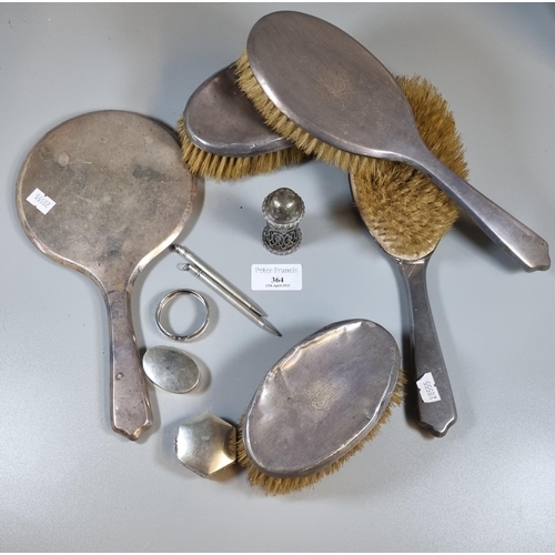 364 - Collection of silver and other items, to include: five piece silver topped ladies vanity set, to inc... 