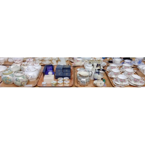 371 - Four trays of china, to include: six Imperial Fine English trios, a collection of ginger jars, mostl... 