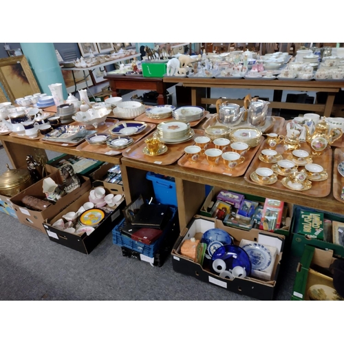 393 - Three trays of Bond ware and Bohemian china fine; 15 piece coffee set with coffee pot, fruit design ... 