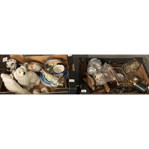 428 - Box of assorted items: miniature wooden dresser with set of miniature china and metalware for displa... 