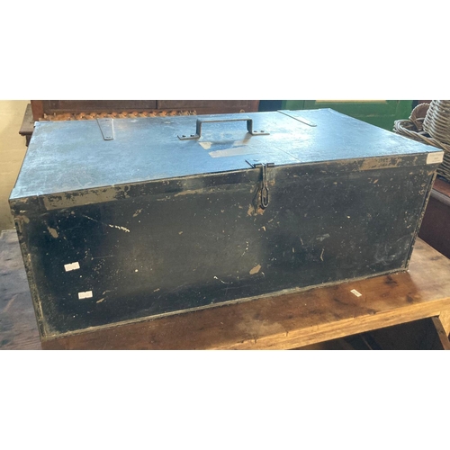 589 - Metal deed box with loop handle and hasp.   (B.P. 21% + VAT)