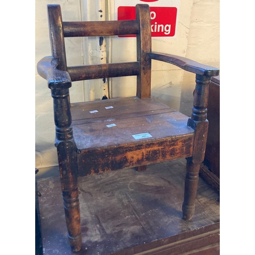 603 - 19th century child's bar back elbow chair with solid seat.   (B.P. 21% + VAT)