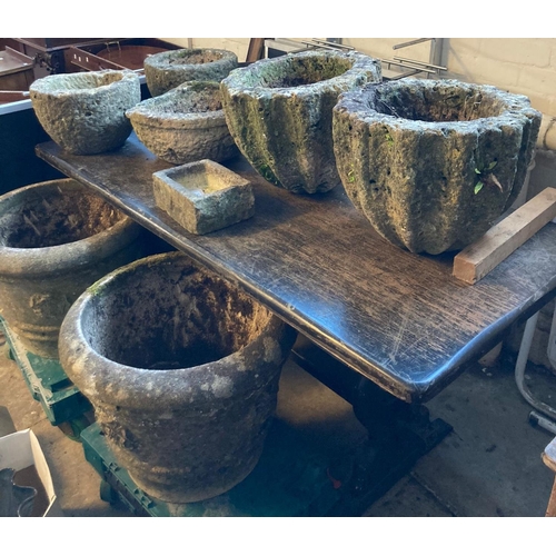 609 - Group of eight reconstituted stone garden planters, various, including two large.  (8)   (B.P. 21% +... 