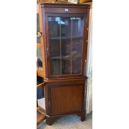 615 - Mahogany double corner cupboard with glazed top and blind base.   (B.P. 21% + VAT)