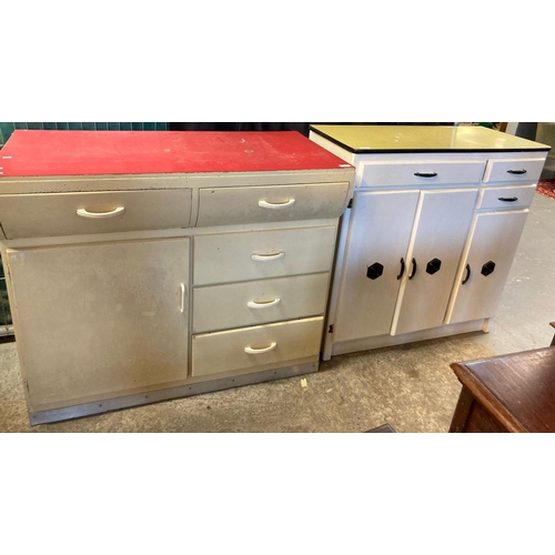 617 - Vintage kitchen base unit with Formica top, drawers and two cupboards,  together with another simila... 