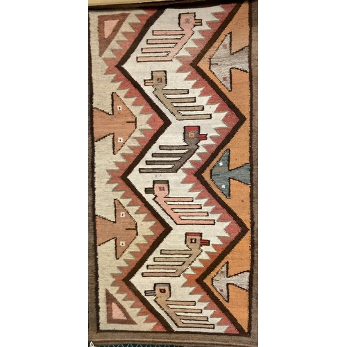 624 - Peruvian geometric runner, multicoloured with stylised geometric designs and birds, made of Alpaca w... 