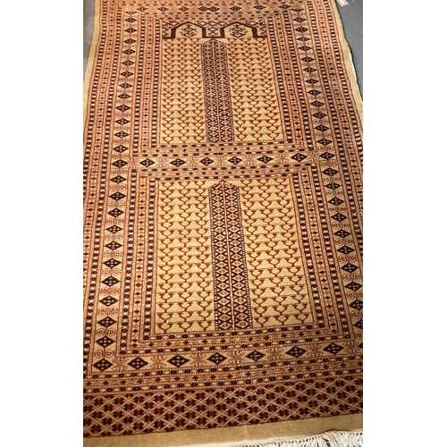 630 - Mustard coloured Middle Eastern geometric rug.  165x95cm approx.   (B.P. 21% + VAT)