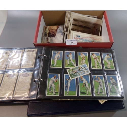 68 - Postcards, mixed selection in shoebox and various cigarette cards in blue album.  (B.P. 21% + VAT)