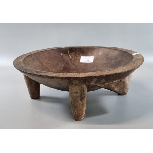 90 - Fijian hardwood Kava Tanoa (bowl) on four tapered legs with triangular lug to one side.  31cm diamet... 