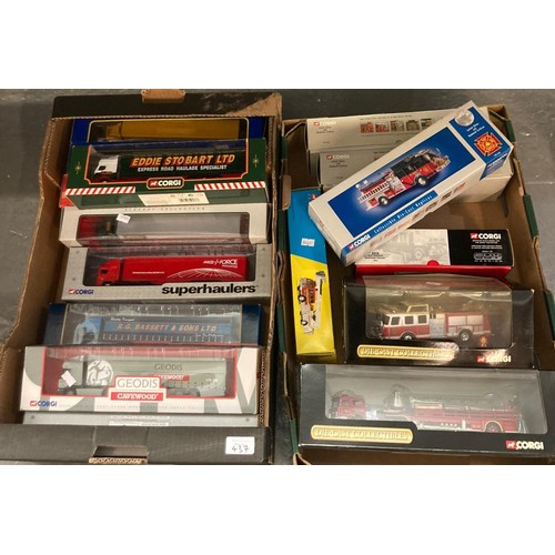 437 - Two trays comprising Corgi diecast vehicles, to include: 1:50 scale E1 Pumper- Hazelcrest II, MAC CF... 