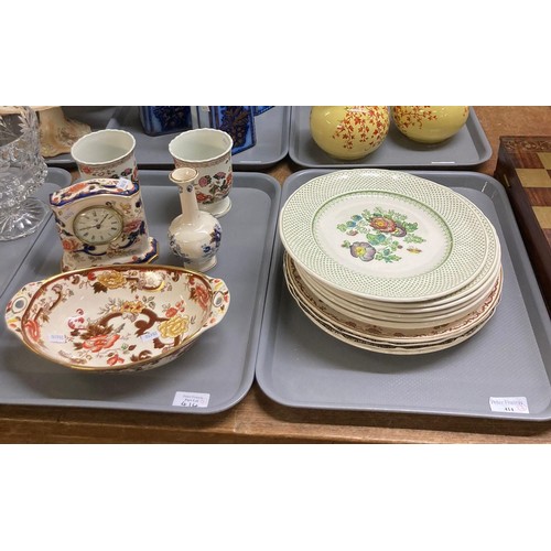 414 - Four trays of china, to include: modern Chinese polychrome vases, Staffordshire dresser jugs, Mason'... 