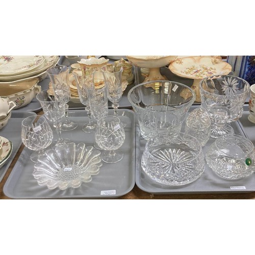 416 - Two trays of glassware, to include: Polish lead crystal hand cut ice bucket, pedestal bowl and other... 