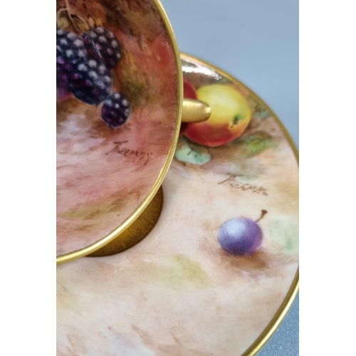 7 - Royal Worcester porcelain demi-tasse hand painted with fruit, the cup with gilt exterior, signed Fre... 