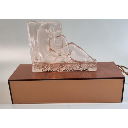 92 - Etling, an Art Deco glass figural sculpture, 1930's, frosted glass moulded in shallow relief with a ... 