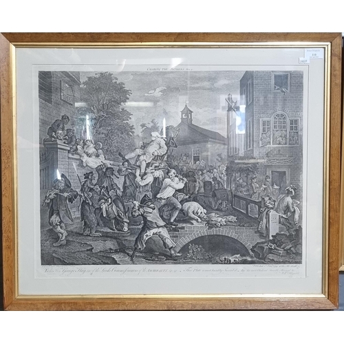 110 - William Hogarth 'Chairing the Members', uncoloured engraving.  40x54cm approx.  Framed and glazed.  ... 