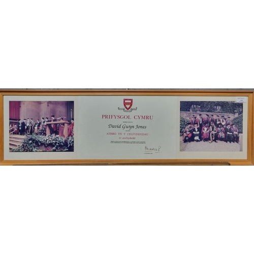 118 - University of Wales certificate with photographs signed by Charles Prince of Wales.  25x97cm approx.... 