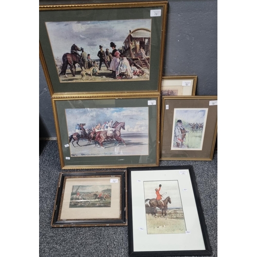 121 - Assorted equestrian prints, to include: Cecil Aldin, horseracing prints etc. Framed.  (6)   (B.P. 21... 