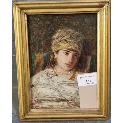 131 - Italian School (19th century), portrait of a young woman.  Oils on canvas.  17x12cm approx.  Framed.... 