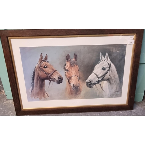 136 - After S L Crawford, 'We Three Kings', equestrian print featuring Arkle, Red Rum and Desert Orchid.  ... 