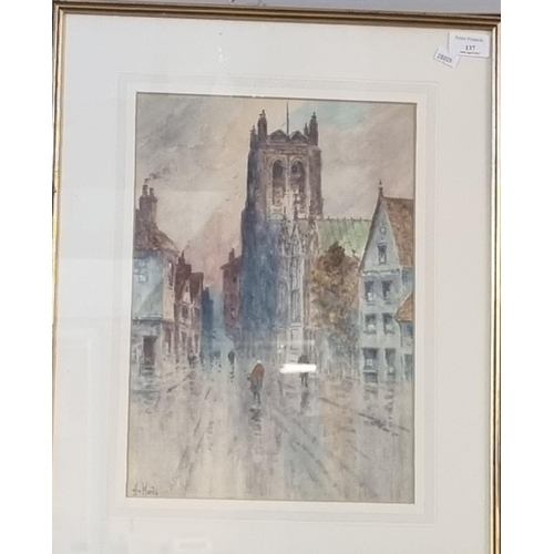 137 - Harry Woods RA (British 1864-1929), 'A Rainy day in Warrington', signed.  Watercolours.  38x26cm app... 