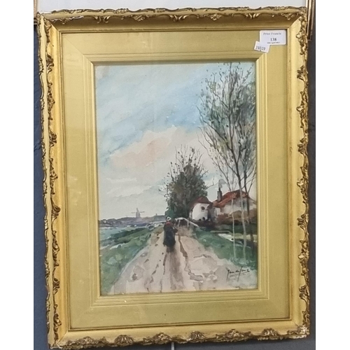 138 - Jan de Jong (Dutch ,early 20th century), 'Going Home', signed and labelled verso.  Watercolours.  34... 