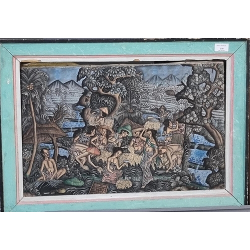 140 - Indo Burmese school, figures harvesting crops, oils on canvas.  36x56cm approx.  Framed.   (B.P. 21%... 