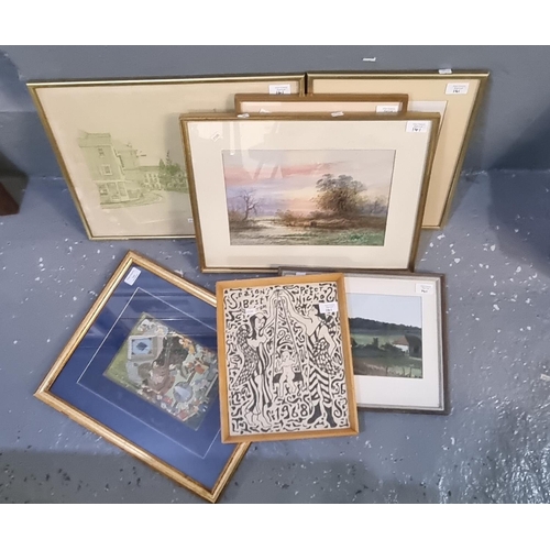 141 - Collection of assorted watercolours, furnishing prints etc.  Framed  (7)  (B.P. 21% + VAT)