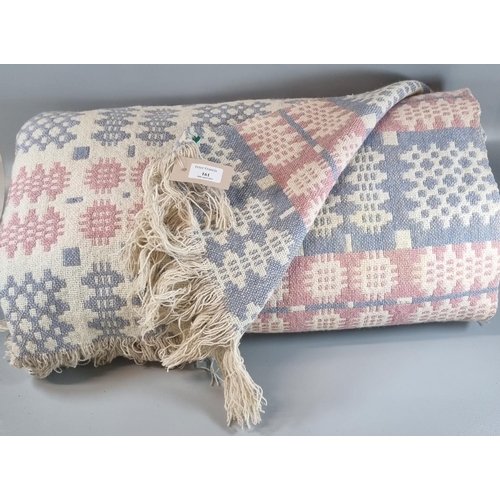 161 - Vintage woollen Welsh tapestry blanket or carthen on cream ground with fringed edge and traditional ... 