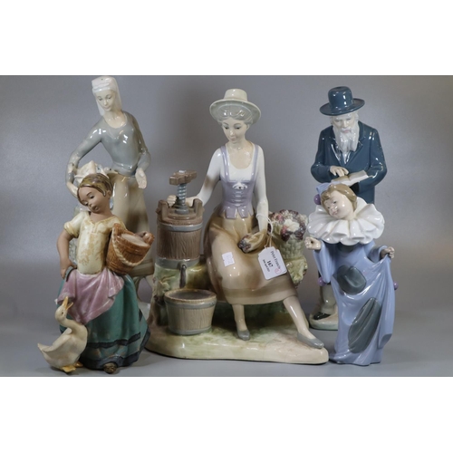 167 - Collection of five Lladro, Nao and Spanish porcelain figurines, various to include: matt finish Llad... 