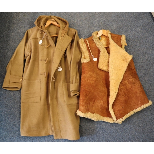 182 - British Naval War Department beige coloured hooded duffle coat, together with a probably military sh... 