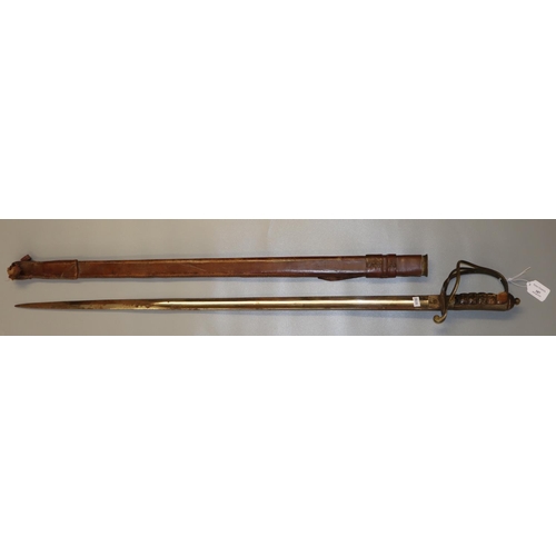 187 - British Army Officer's sword by John Hyman of London, having wire bound fish skin grip, brass hilt, ... 