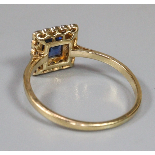 239 - 18ct gold Art Deco design diamond and sapphire ring.  2.8g approx.  Ring size O+1/2 approx.  (B.P. 2... 