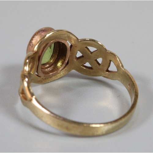 245 - 9ct gold Peridot ring, 2.4g approx.  Ring size J.  (B.P. 21% + VAT)