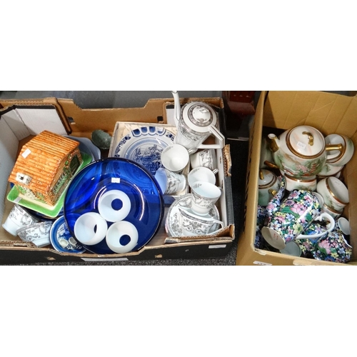 377 - Two boxes of china to include: 15 piece Japanese Kutani teaset with teapot, 15 piece Noritake coffee... 