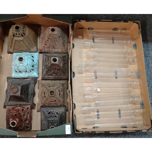 378 - Box of clear glass oil lamp chimneys; some marked with 'Fort Brand, best fireproof Prussian crystal'... 