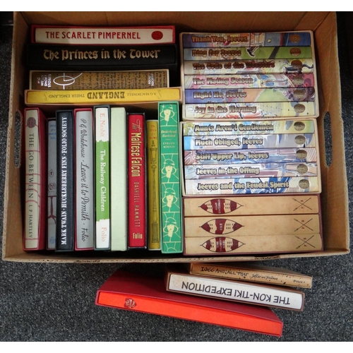 379 - Box of hardback Folio society books including: two sets of Jeeves and Wooster books by P.G Wodehouse... 