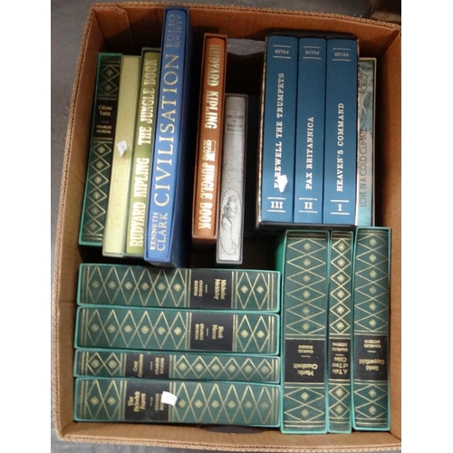 393 - Box of Folio society hardback books to include: various Charles Dickens; Pickwick papers, Great Expe... 