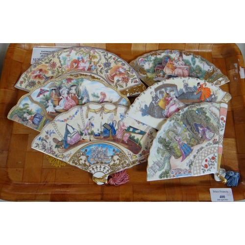 400 - Two trays of china to include: six china fans of the Fitzwilliam Museum by Compton & Woodhouse, orie... 