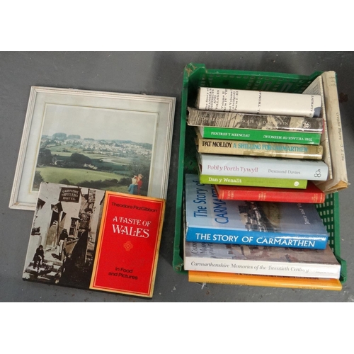 413 - Box of mostly books of Welsh interest to include: 'The Story of Carmarthen', 'Carmarthenshire Memori... 