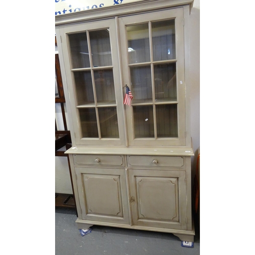 502 - Painted two stage two door glazed kitchen cabinet/bookcase.  (B.P. 21% + VAT)