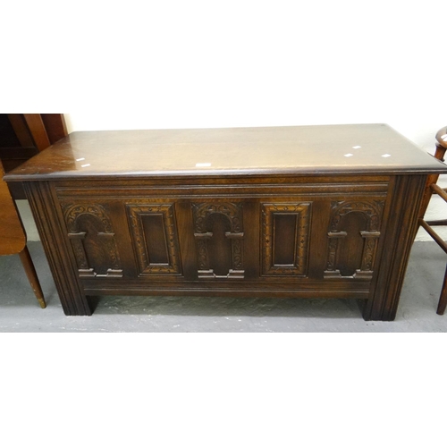 506 - Mid century Old Charm carved oak coffer/blanket box in 17th century style.  (B.P. 21% + VAT)