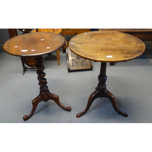 517 - A 19th century mahogany barley twist wine/tripod table together with another mahogany 19th century s... 