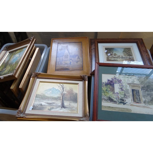 531 - Three boxes of assorted furnishing pictures, prints etc, various to include landscape, topographical... 